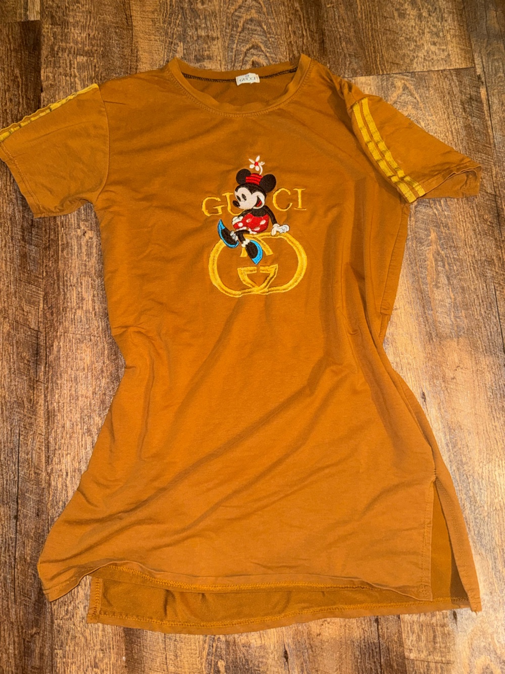 Gucci Orange Women's T-shirt Dress with Embroidered Minnie Mouse